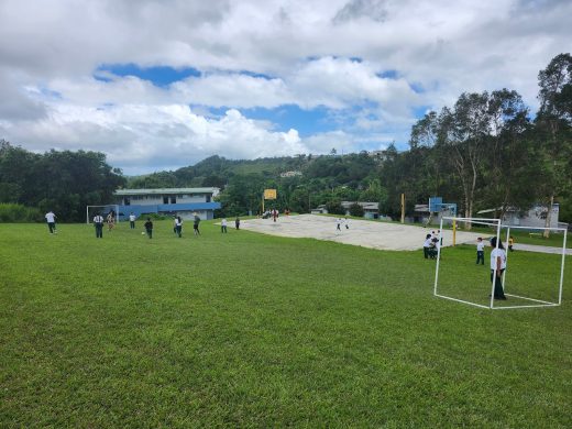 Students playing soccer on SST