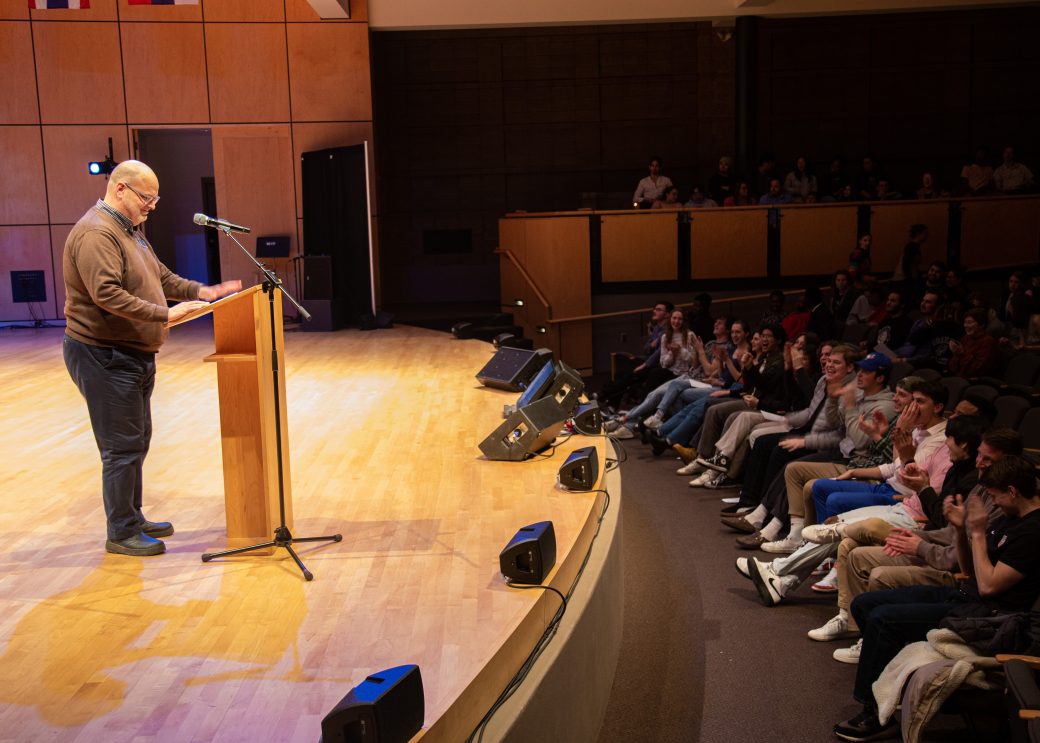 A man having a speech at International Student Club Coffeehouse 2023