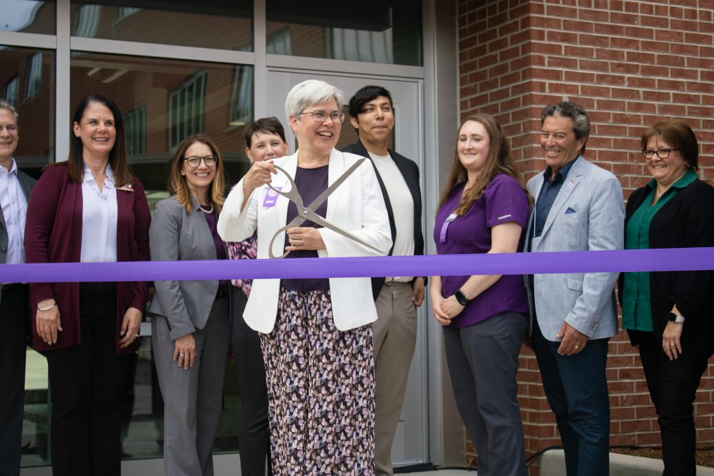 President Stoltzfus cuts the ribbon to officially open the newly renovated Westlawn building