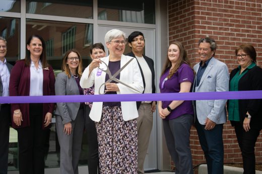 President Stoltzfus cuts the ribbon to officially open the newly renovated Westlawn building
