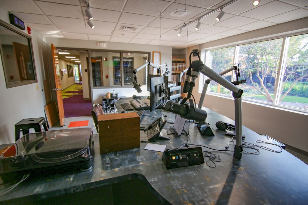 Communications center radio room at Goshen College