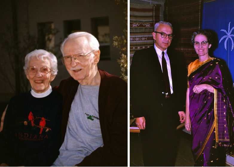 two side by side images of a couple at different ages