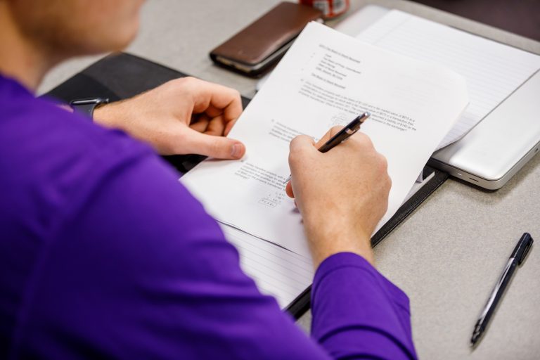 Student in writing class