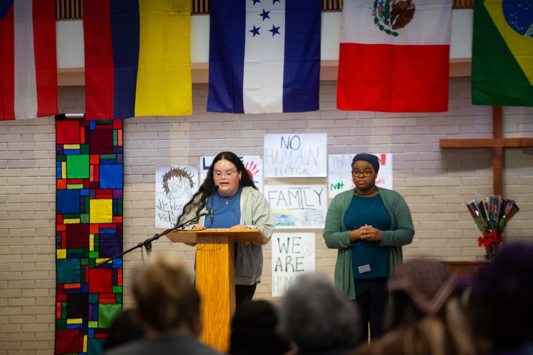 Woman having a speech at Hispanic Heritage Month Convocation and Celebration