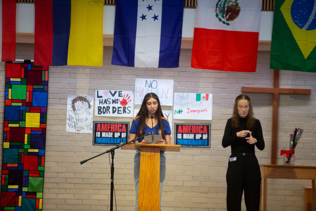 Woman having a speech at Hispanic Heritage Month Convocation and Celebration