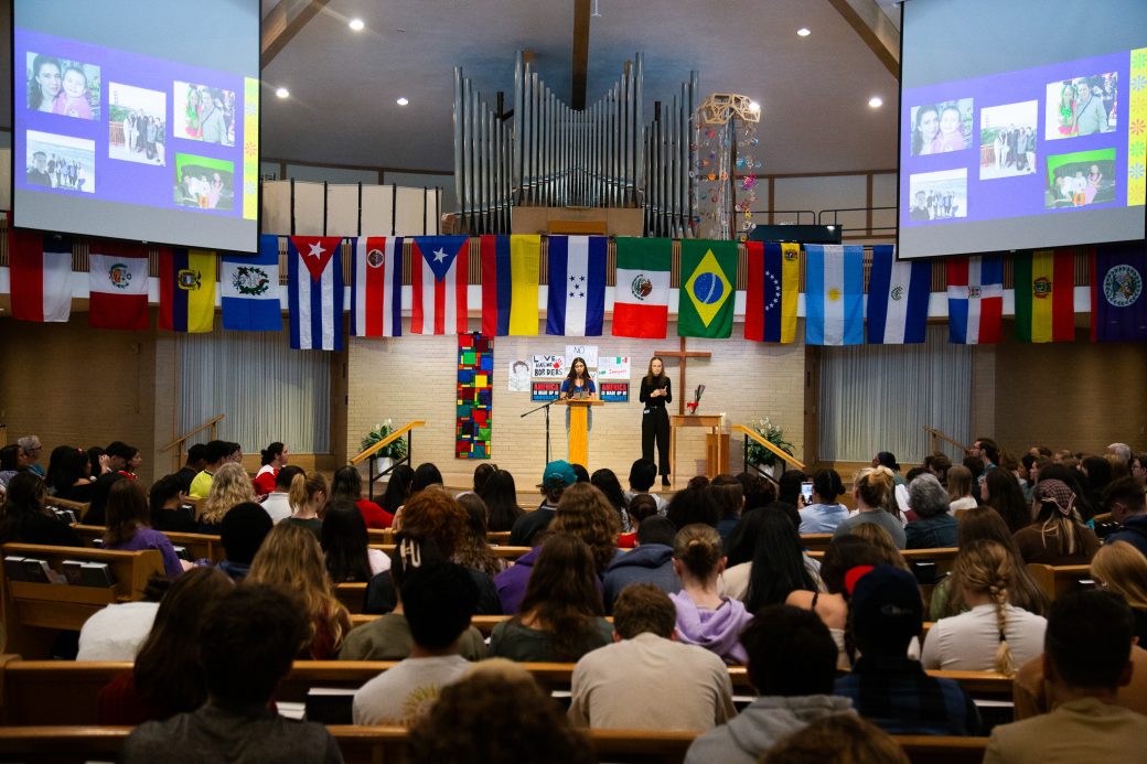Woman having a speech at Hispanic Heritage Month Convocation and Celebration