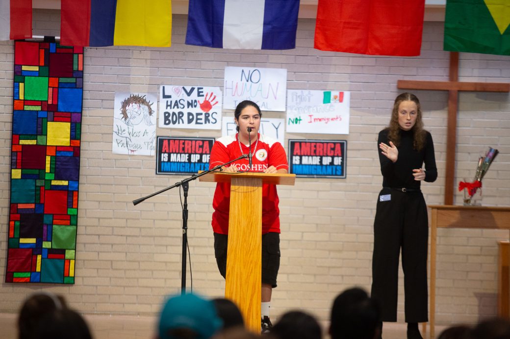 Woman having a speech at Hispanic Heritage Month Convocation and Celebration