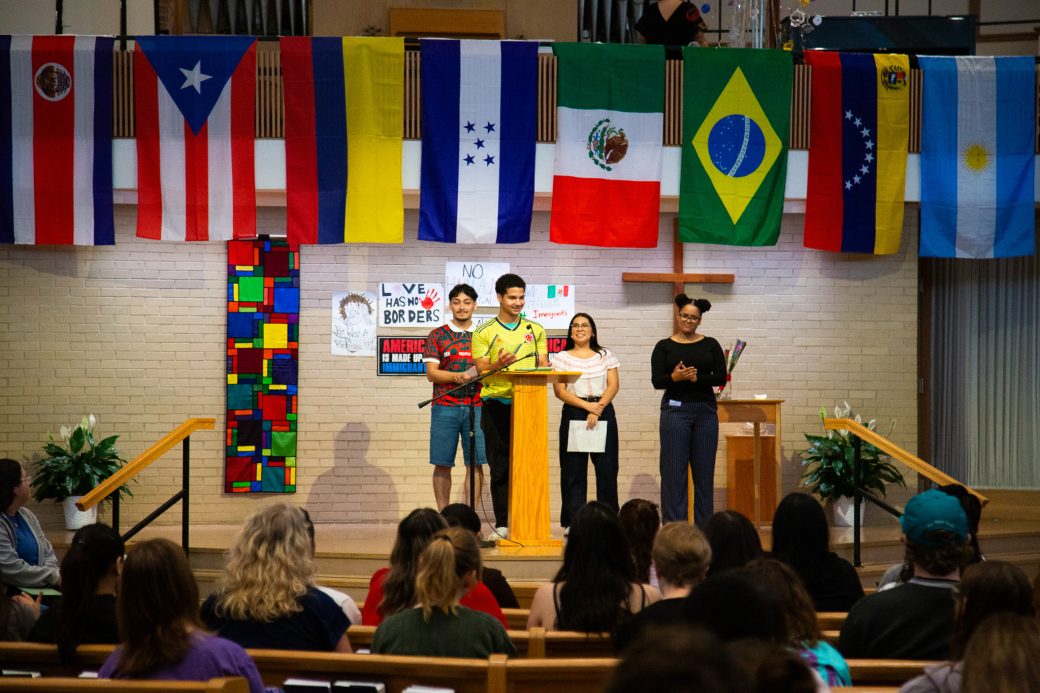 Man having a speech at Woman having a speech at Hispanic Heritage Month Convocation and Celebration