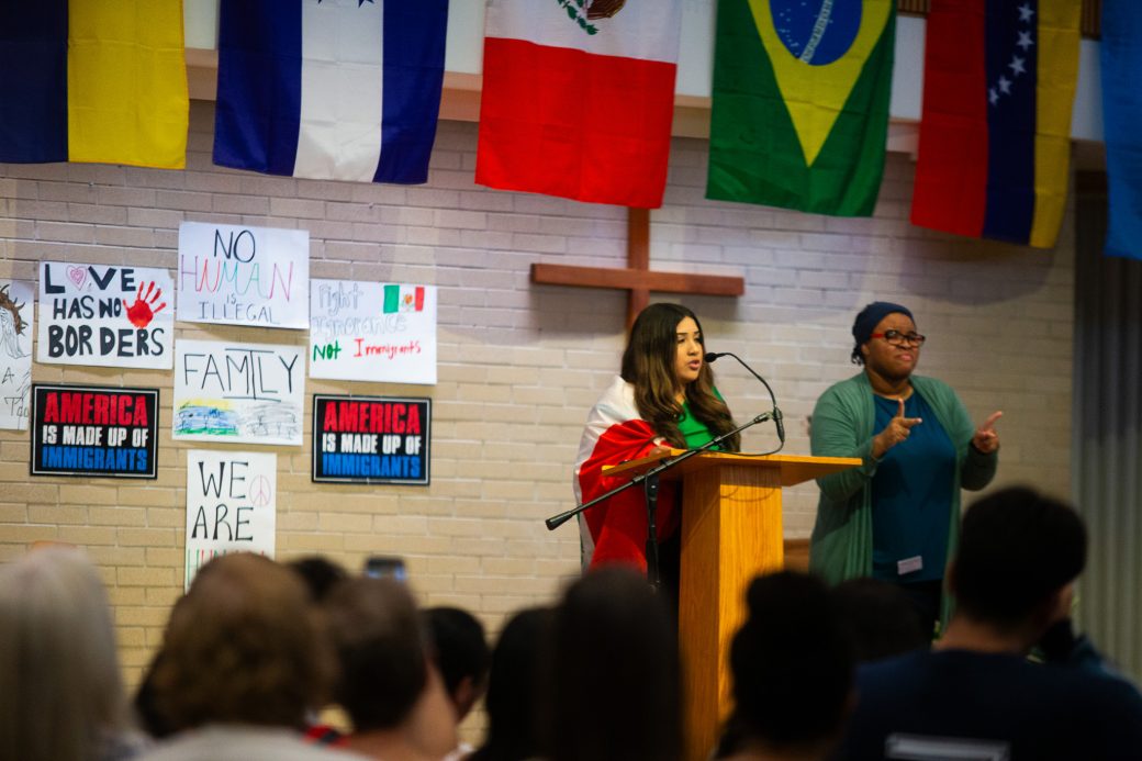 Woman having a speech at Hispanic Heritage Month Convocation and Celebration