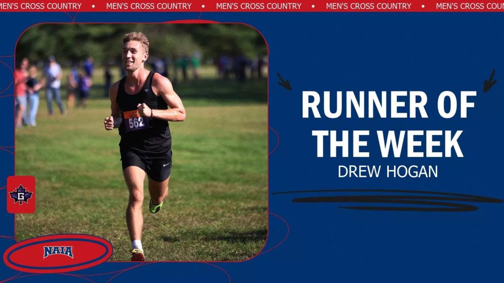A photo of Hogan running, with text reading "Runner of the Week"