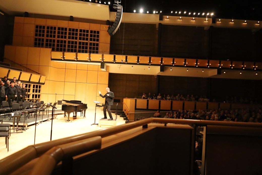 Stage prepared for the Homecoming Music Gala