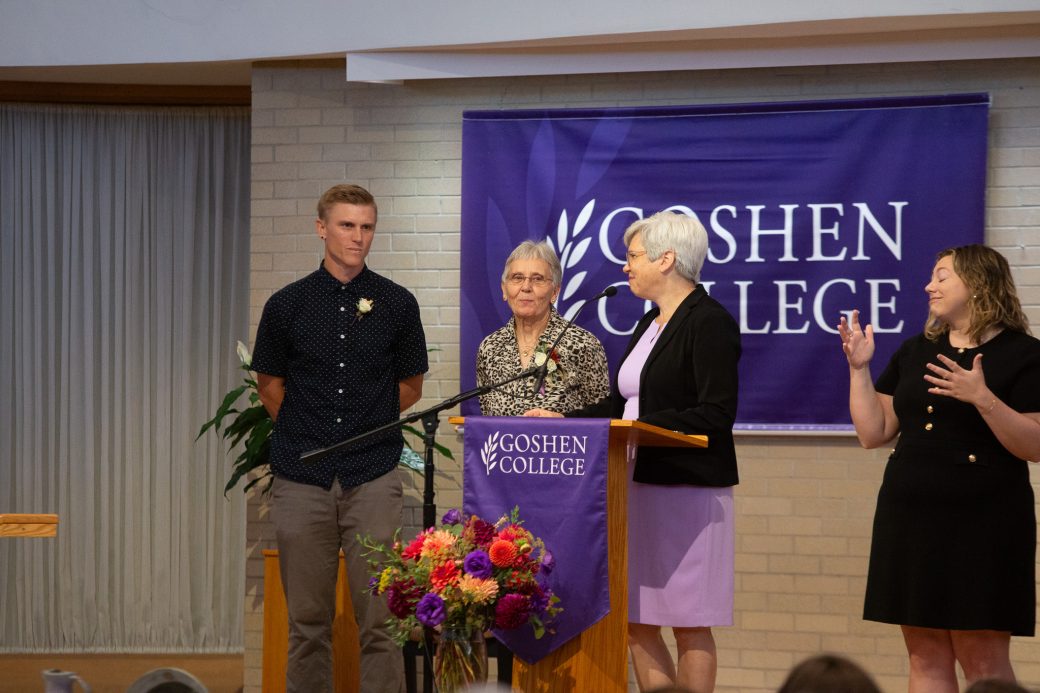 People at the stage in Goshen college