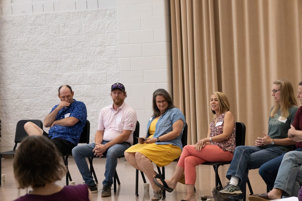 People talking at Goshen college