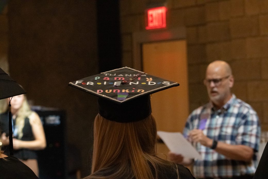 Goshen College student paying attention to the teacher's speech in the celebration day