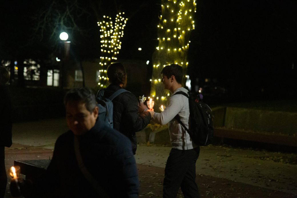 Audience gathers in Shrock plaza for campus lighting