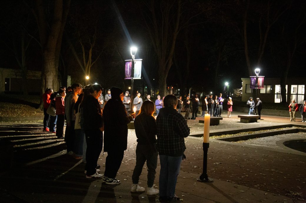Chapel audience gathers to sing and celebrate advent and the lighting of campus for the Christmas Season.