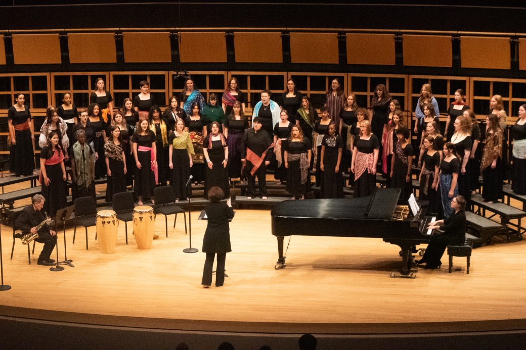 Goshen College Choir performs on stage