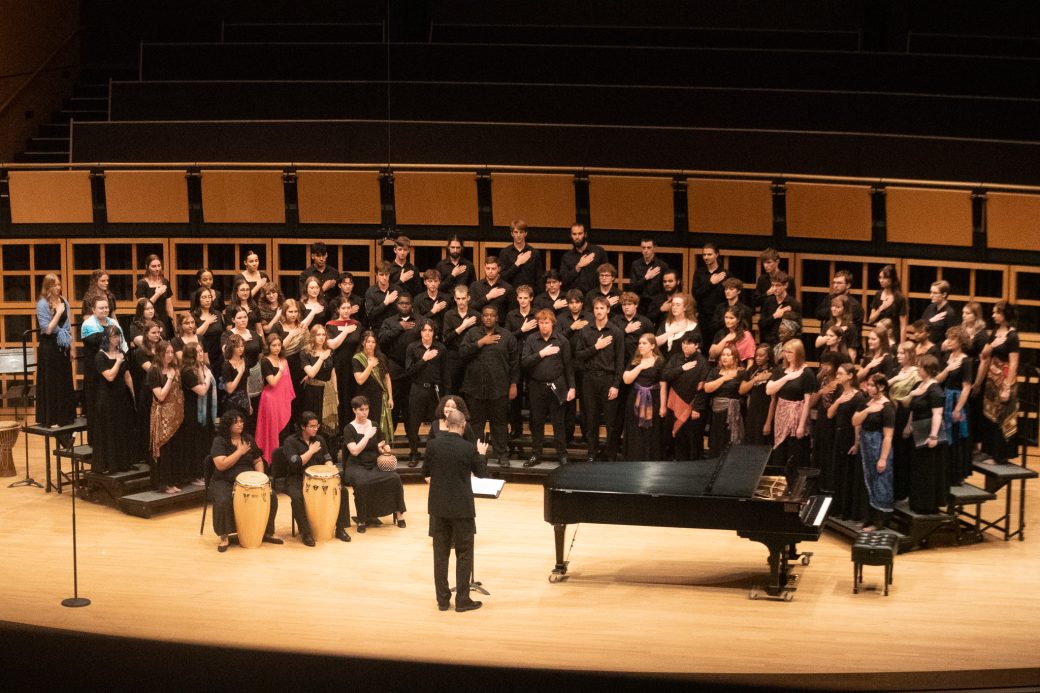 Wide group shot of Goshen College Choir