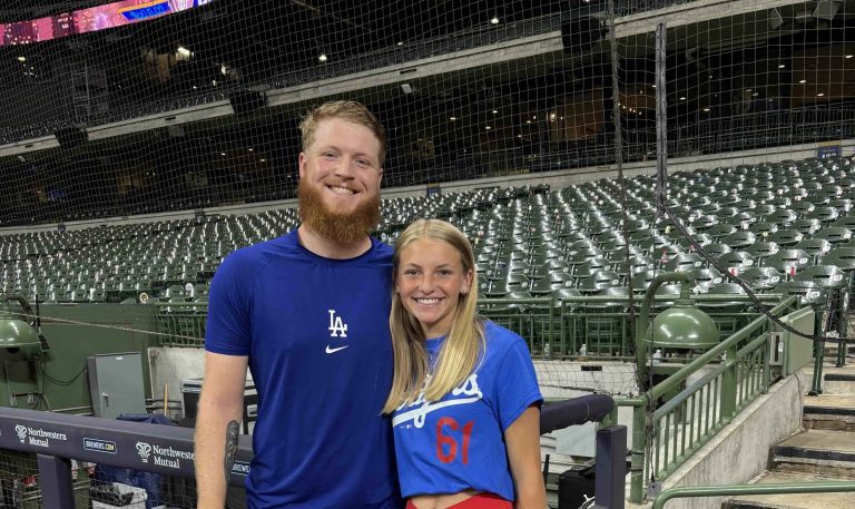 Molly Klein with her brother at a Dodgers' game