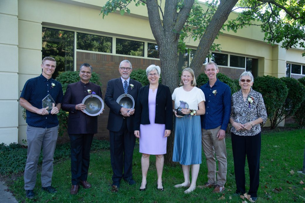 President Stoltzfus with the winners of the Alumni Awards