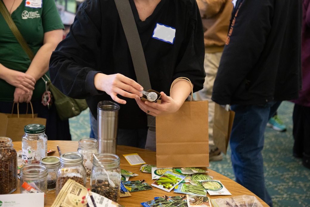 person pouring seeds