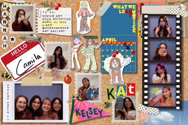 collage photo art with faces and artwork of four students
