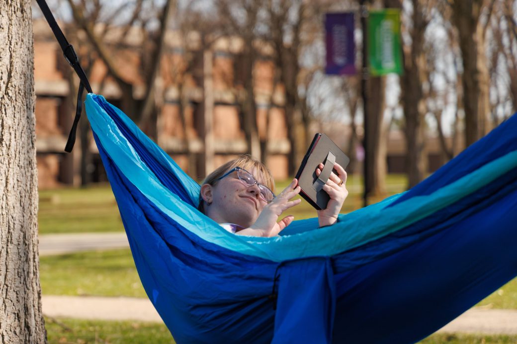 student in hammock