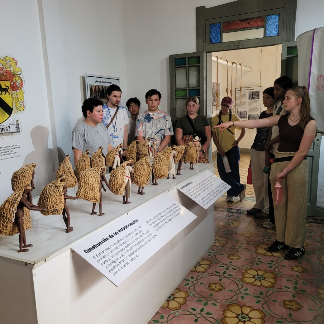 People observing a museum exhibit.