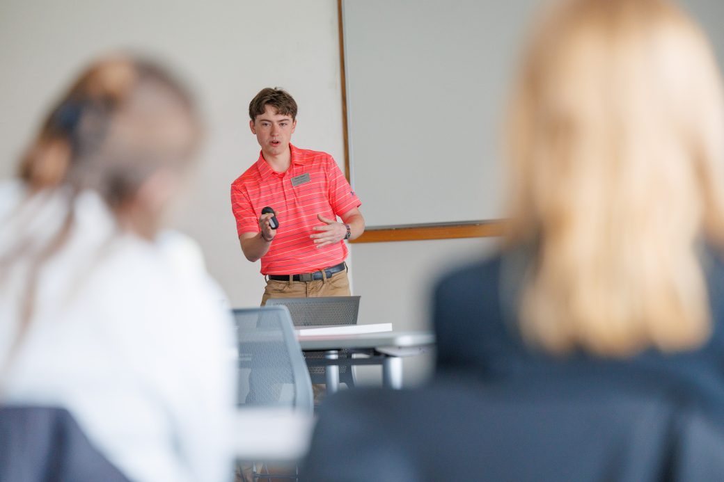 Student giving presentation