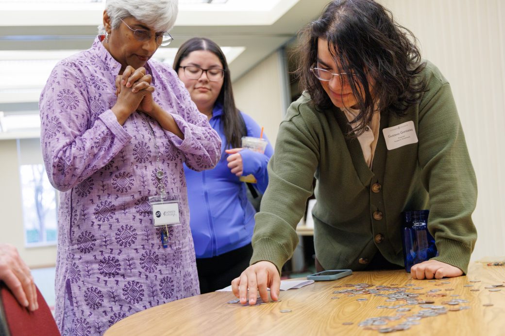 Student showing penny presentation