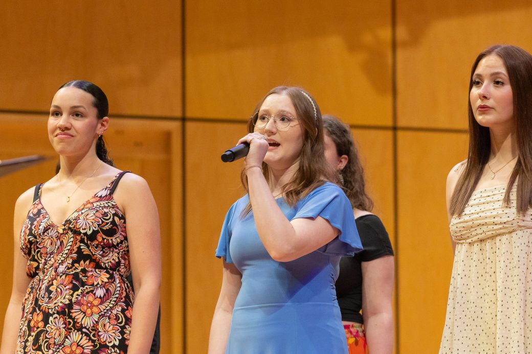 Close up of student singing