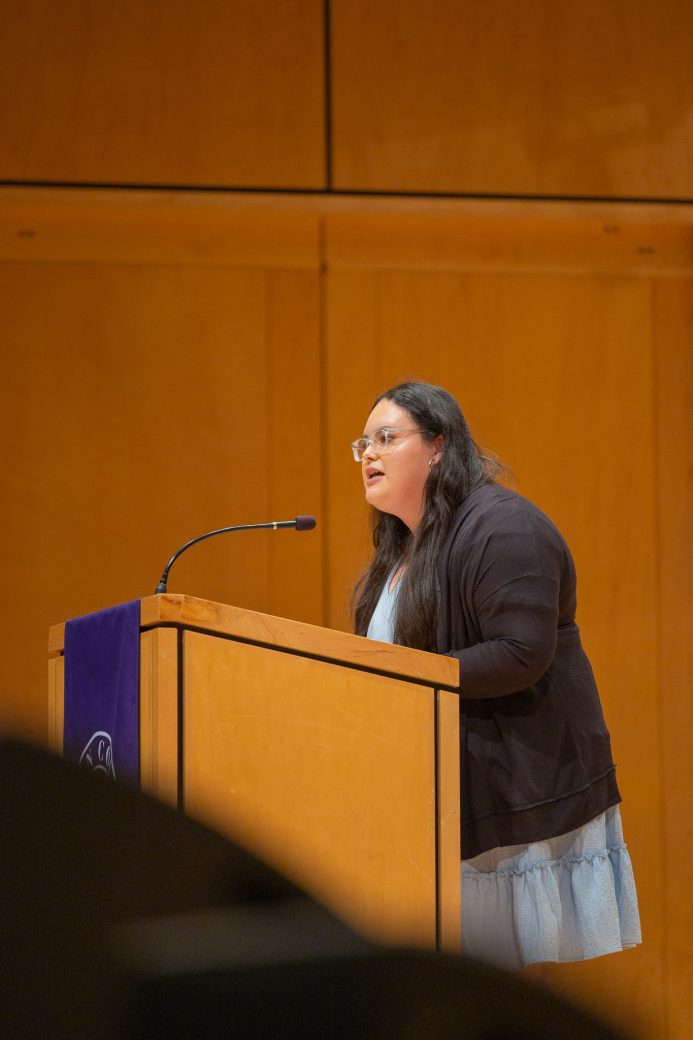 Student speaker giving speech during baccaluareate