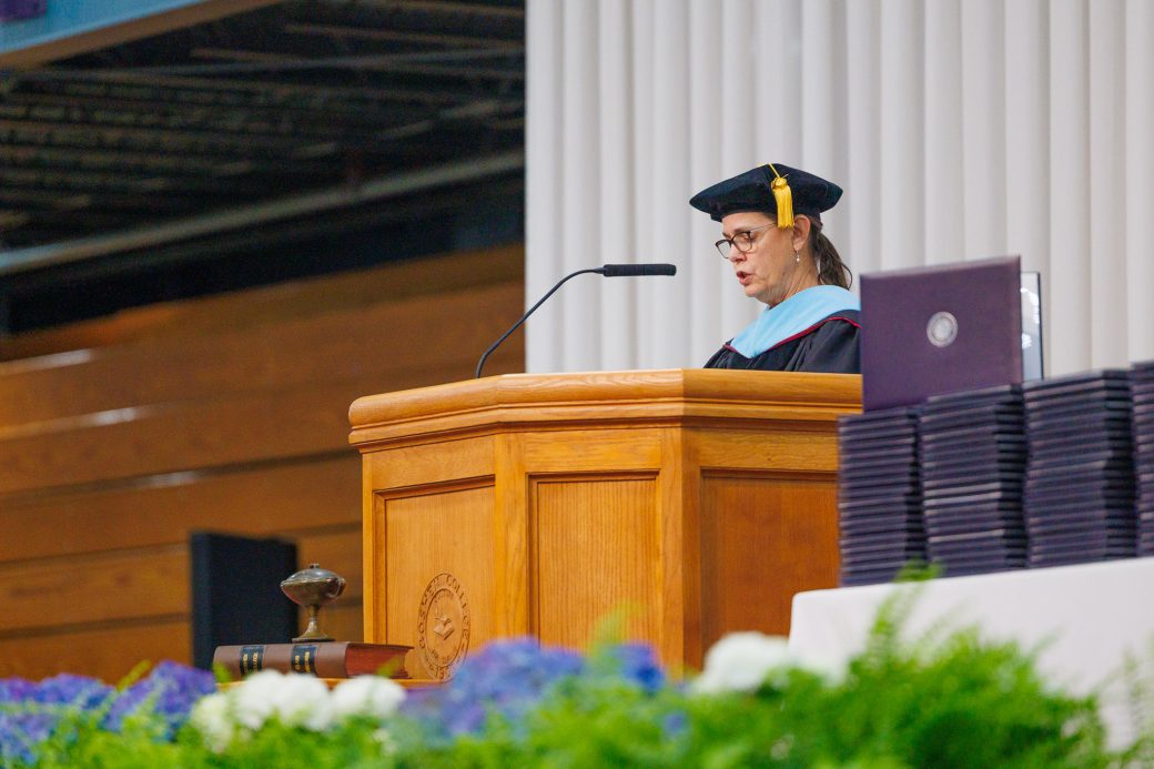 Speaker giving remarks at Goshen College commencement