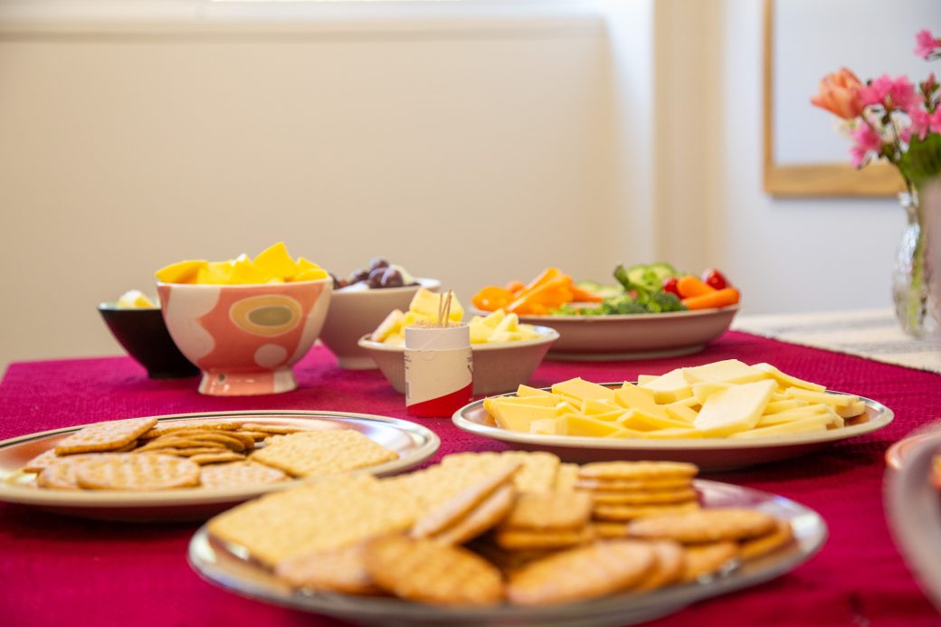 Close up of reception snacks