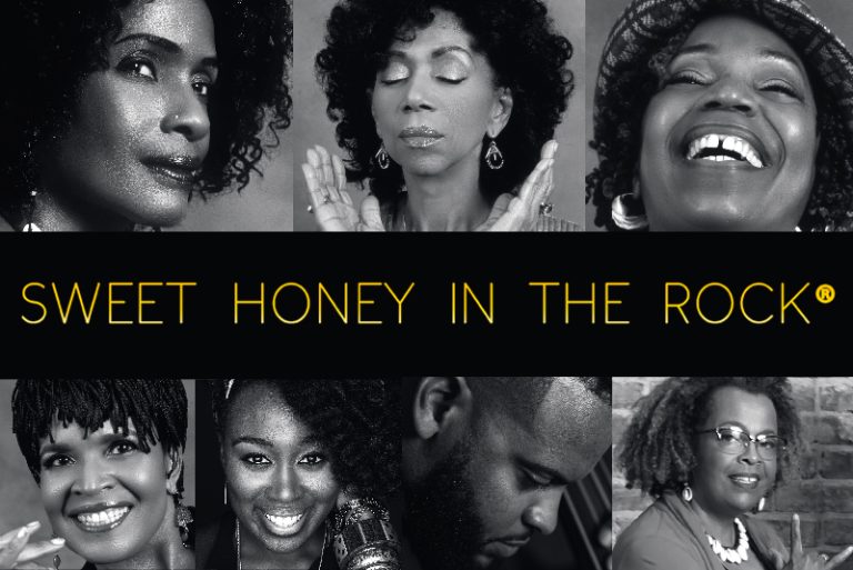 seven individual headshots with the text "SWEET HONEY IN THE ROCK®"