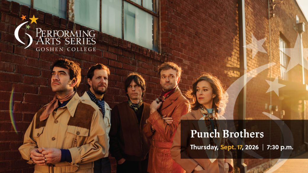 punch brothers official promo photo. all members stand looking different directions alongside a brick wall.