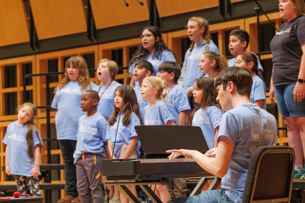 Group of choir students singing