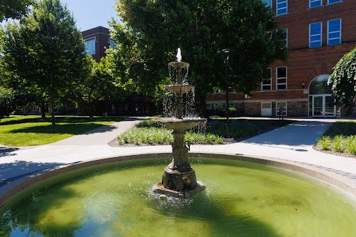 Adelphian fountain in front of Administration Building