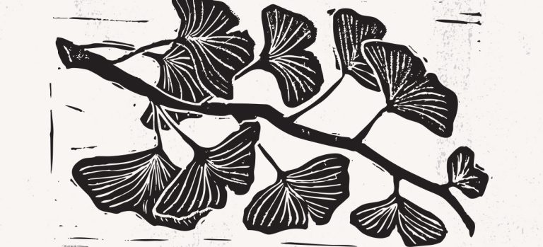 gingko leaf block print in black and tan