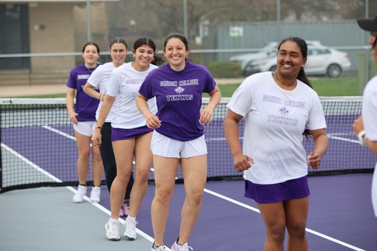 women's tennis team at new GC tennis complex.